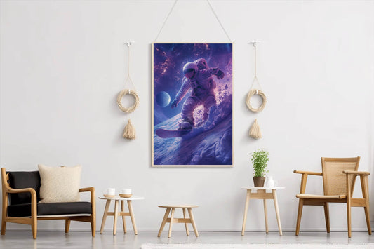 Astronaut with spacesuit on practicing snowboarding on the moon Wall Art - beink online art store