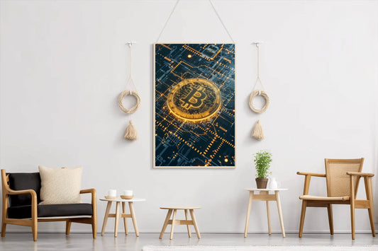 Digital Bitcoin Golden Logo Wall Art - beink online art store