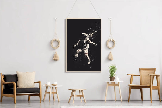 astronaut floating in space in black and white - beink online art store