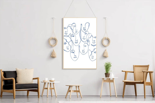 Blue and White Abstract Face Wall Art - beink online art store
