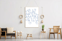 Blue and White Abstract Face Wall Art