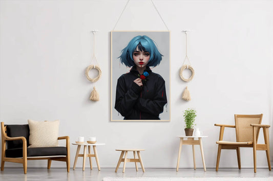 Anime Girl with Blue Hair Wall Art - beink online art store