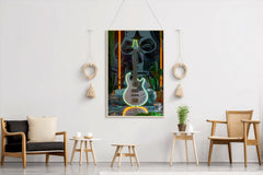 Augustic Guitar With Neon Wall Art