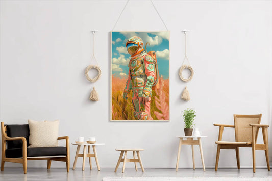 An astronaut in a space suit in a flower field wall art - beink online art store