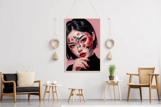 Beauty Painting Lady with Flower Makeup Wall Art - beink online art store