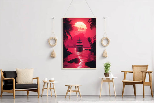 Crimson Sunset Yacht Wall Art - beink online art store