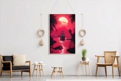 Crimson Sunset Yacht Wall Art