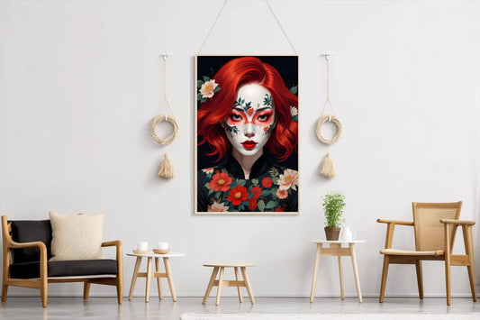 Asian Character with Red Hair unique makeup Wall Art - beink online art store