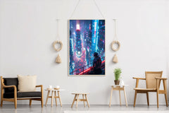 Cyberpunk City Street Neon Lights Wall Art