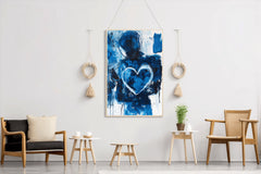 Blue Heart Painting With Oil Paint Wall Art