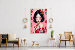 Japanese character with Pink and Red flower background Wall Art - beink online art store