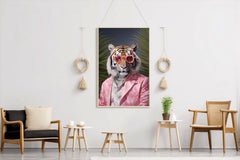 Tiger Wearing Pink Goggle and Coat Animal Wall Art