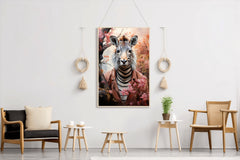 Watercolor Zebra with Flowers Animal Wall Art