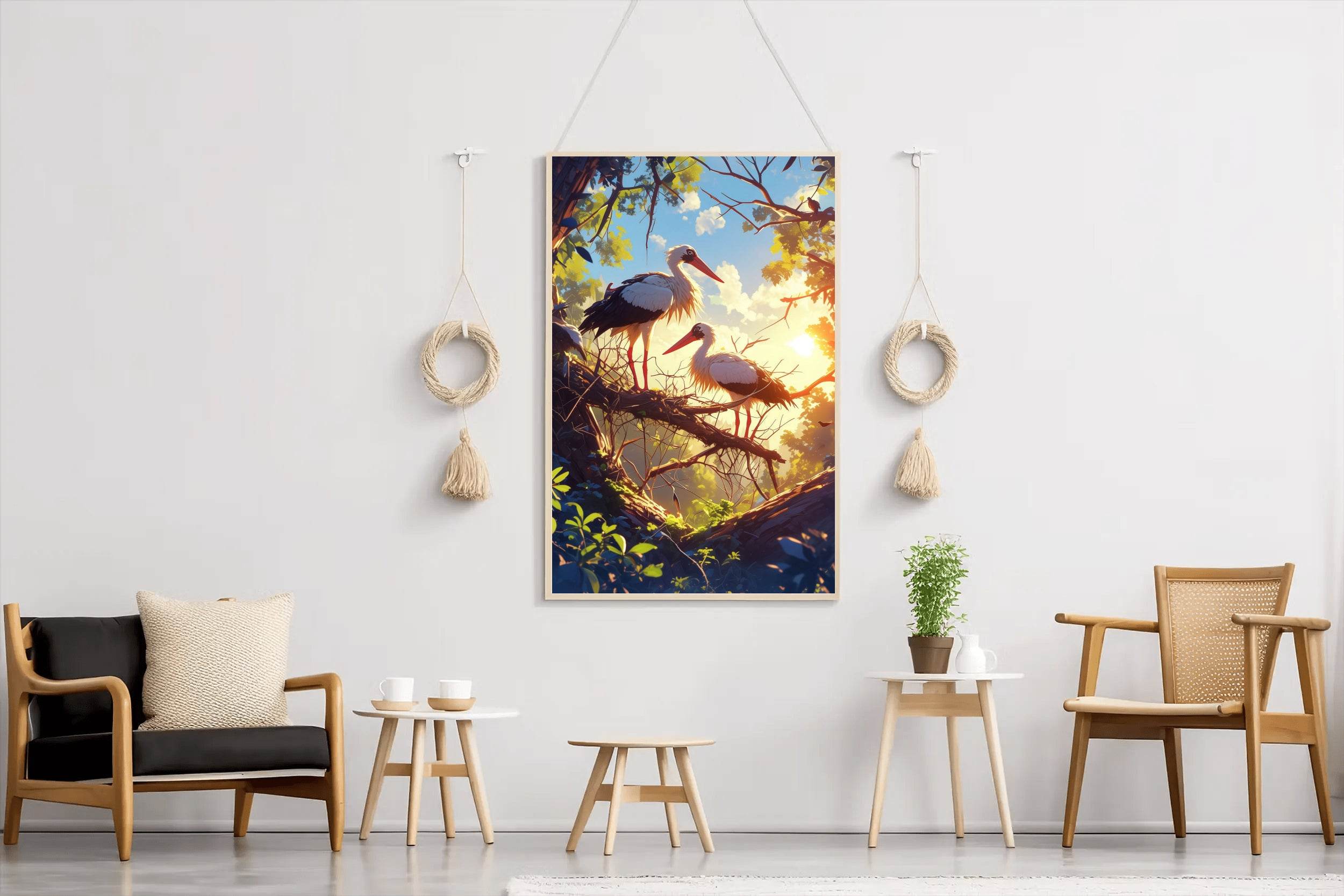 Painting of Beautiful Stork Pair Wall Art - beink online art store