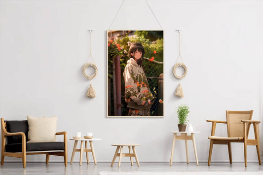 Beautiful Anime woman in Garden Anime Wall Art - beink online art store