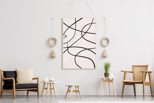 Drawing Black Curved Waves Wall Art - beink online art store