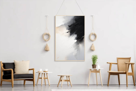 Black and White Brush Stroke Abstract Wall Art - beink online art store