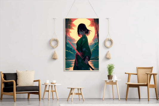 Anime Girl With katana In Forest Sunset Anime Wall Art - beink online art store