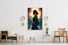 Anime Girl With katana In Forest Sunset Anime Wall Art