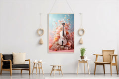 Pink Violin Among Flowers Wall Art