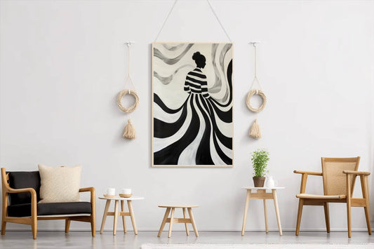 Swirling Silhouette-Black and White stripes Modern Art - beink online art store