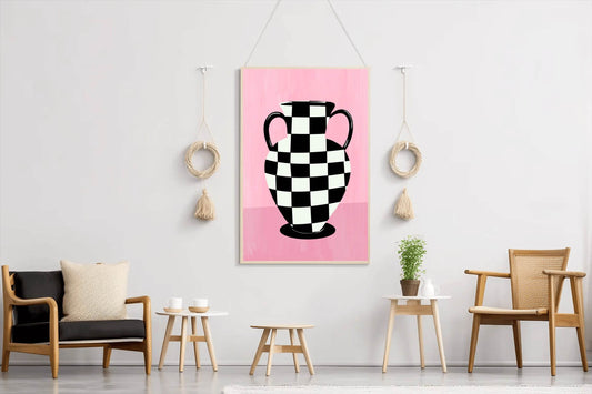 Checkered Vase Painting Wall Art - beink online art store