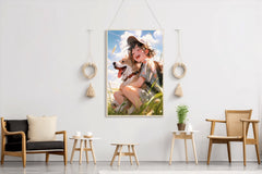 Portrait of cute dog in anime style with owner Wall  Art