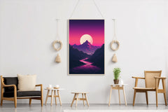 Synthwave Mountains Sunset Wall Art - beink online art store