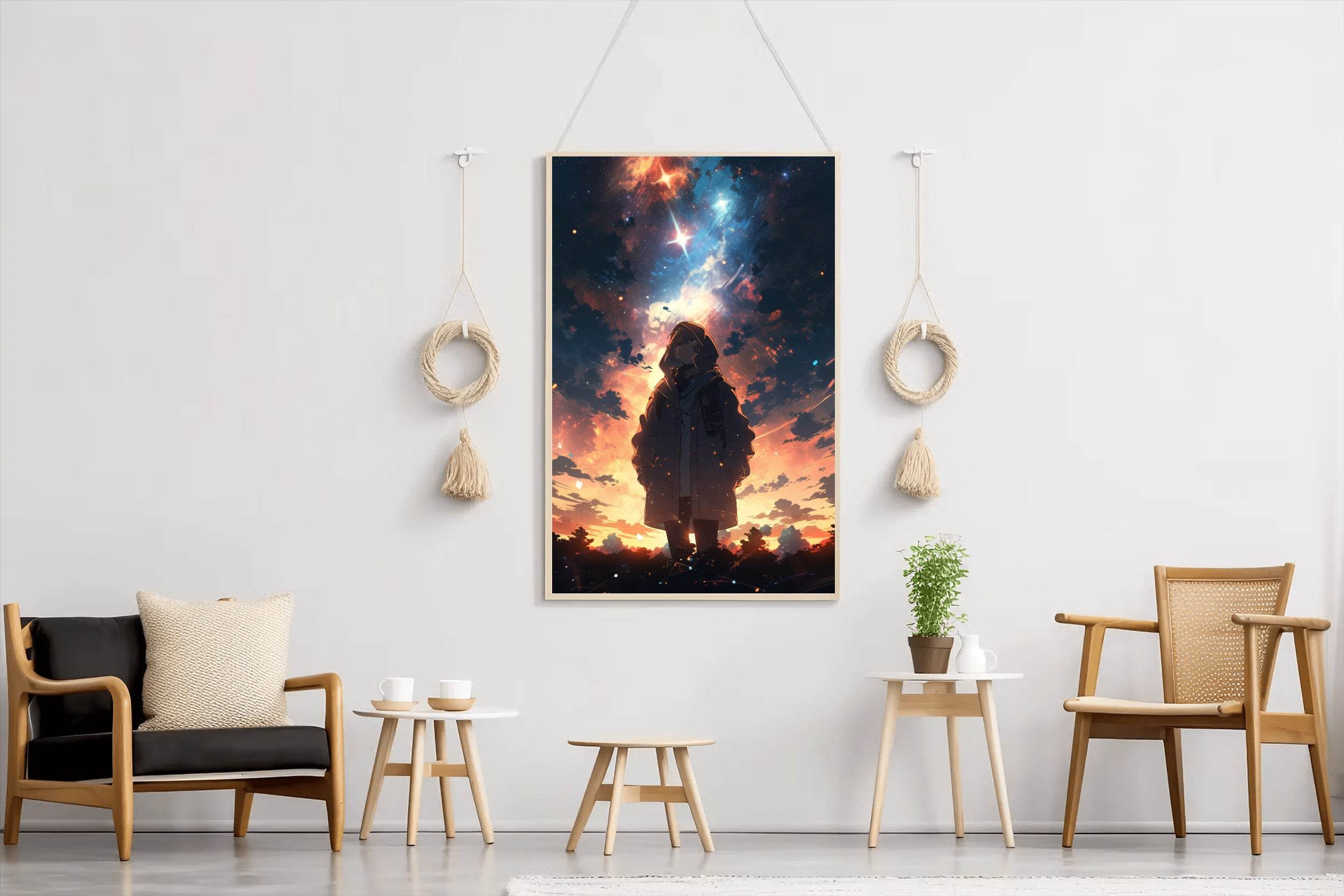 Anime Girl Standing and Looking at The Sky Wall Art - beink online art store