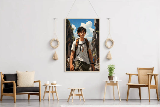 Short Curly Black Hair Adventure Character Anime Wall Art - beink online art store