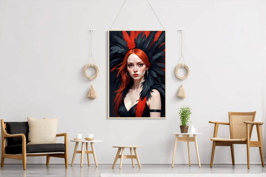 Red Hair Lady with Black Dress Wall Art - beink online art store