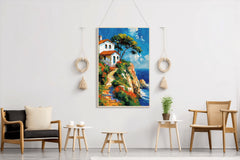 Painting Of Beach House On Cliff Wall Art