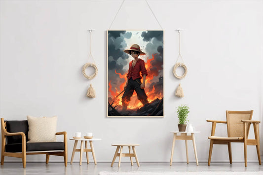 Monkey D. Luffy on Fire Anime Wall Art - beink online art store