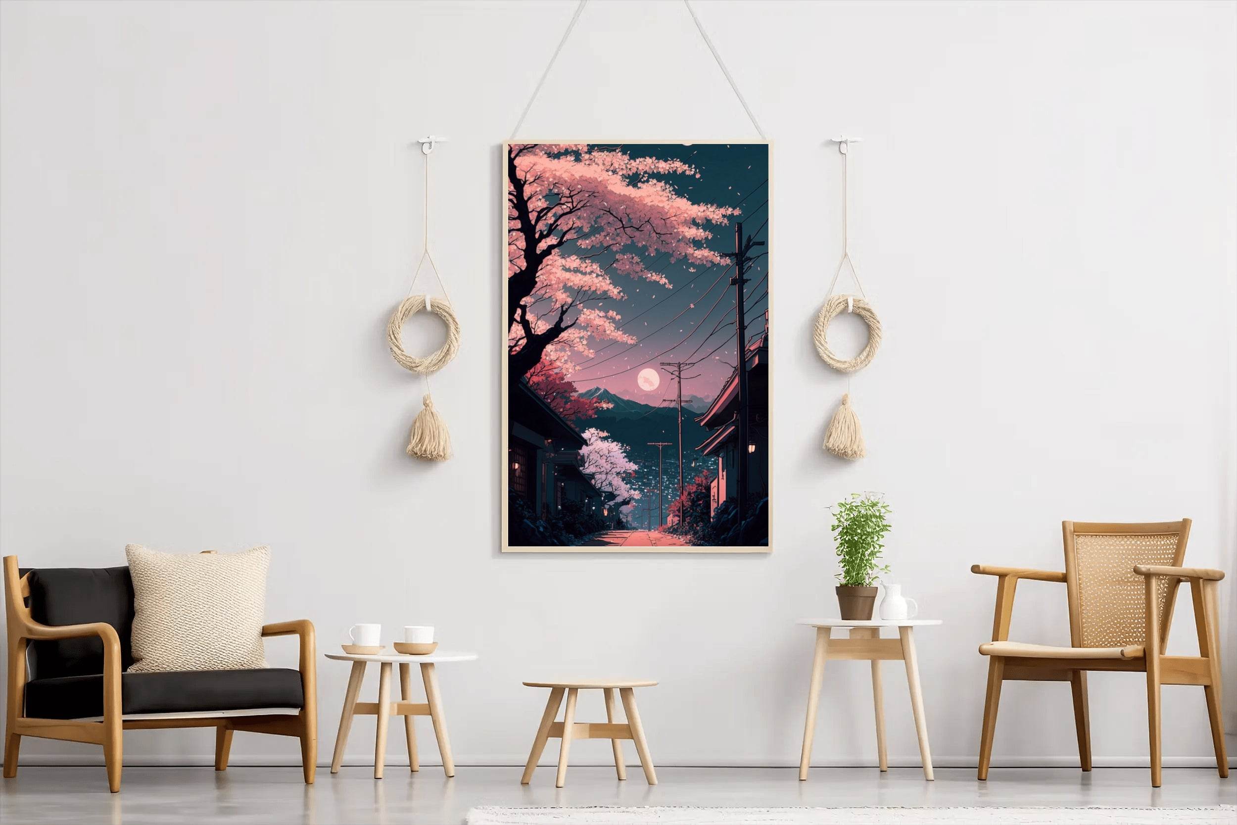 The Moon on The Horizon in Japanese's Town Anime Wall Art - beink online art store