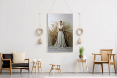 White Wedding Dress In Wheat Field Wall Art