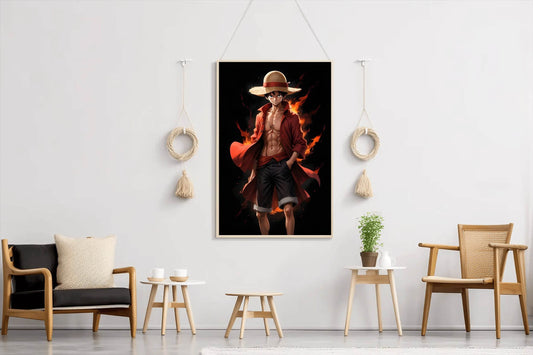 Monkey D. Luffy Character on Fire Anime Wall Art - beink online art store