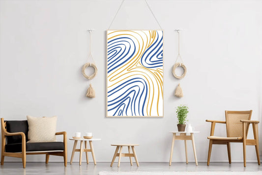 Blue And Yellow Wavy Lines Wall Art - beink online art store