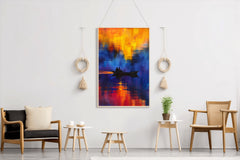 Watercolor Painting Of Boating On The River Wall Art