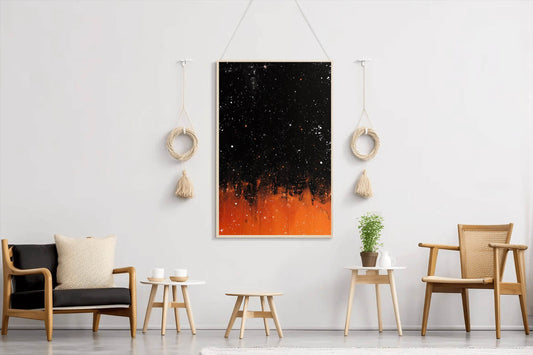 Orange glow night sky with stars wall art - beink online art store