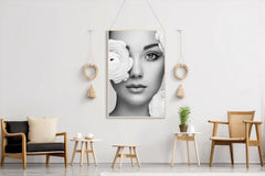 Beautiful Women Decorated With Flowers Black & White Wall Art