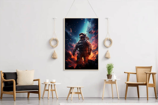 Astronaut in space background of burning planet - beink online art store