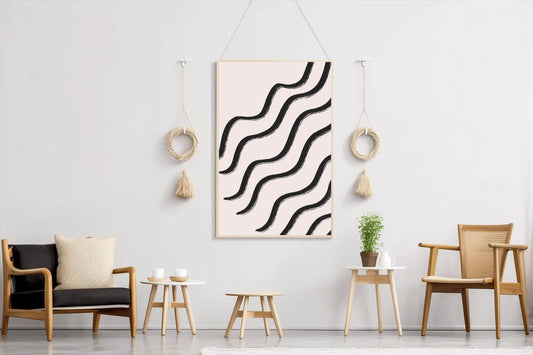 Black and White Wavy Lines Pattern Wall Art - beink online art store