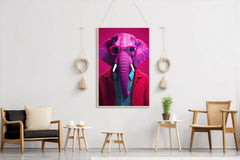 Pink Painted Elephant With Glasses Animal Wall Art