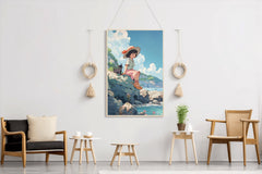 Vietnamese Girl  Sitting on Rock Anime Wall  Art