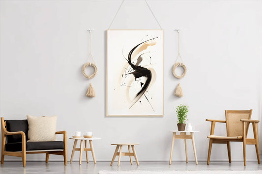 Swirl Black Ink Paint Abstract Wall Art - beink online art store