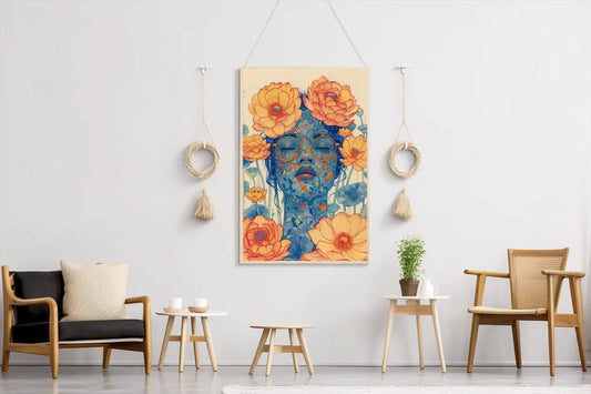 Floral Face of Lady with Orange Blossoms Wall Art - beink online art store