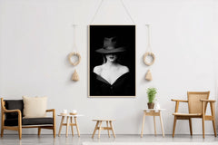 Elegant Lady With Hat Black & White Wall Art