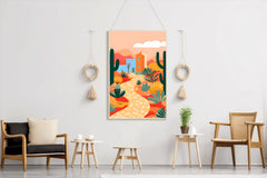 Colorful Village Desert Road Painting Art