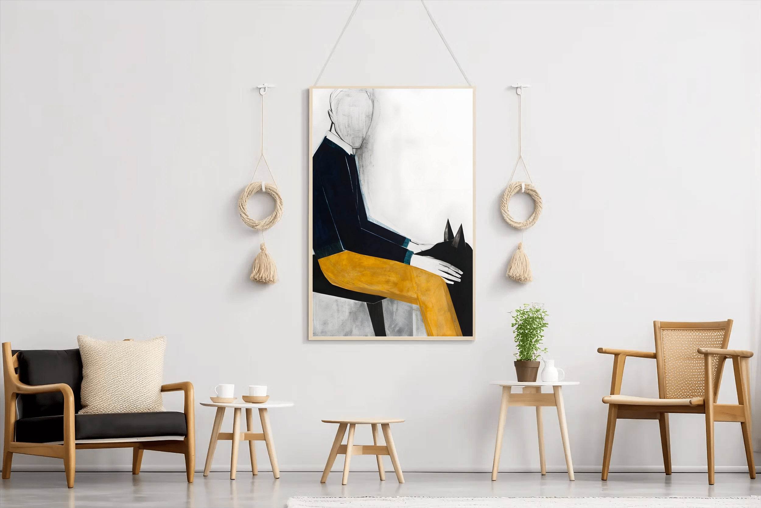 Sketch Wall Art of Man Sitting with Dog - beink online art store