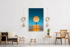 Astronaut Standing in the Ocean Reflecting the Moon Wall Art